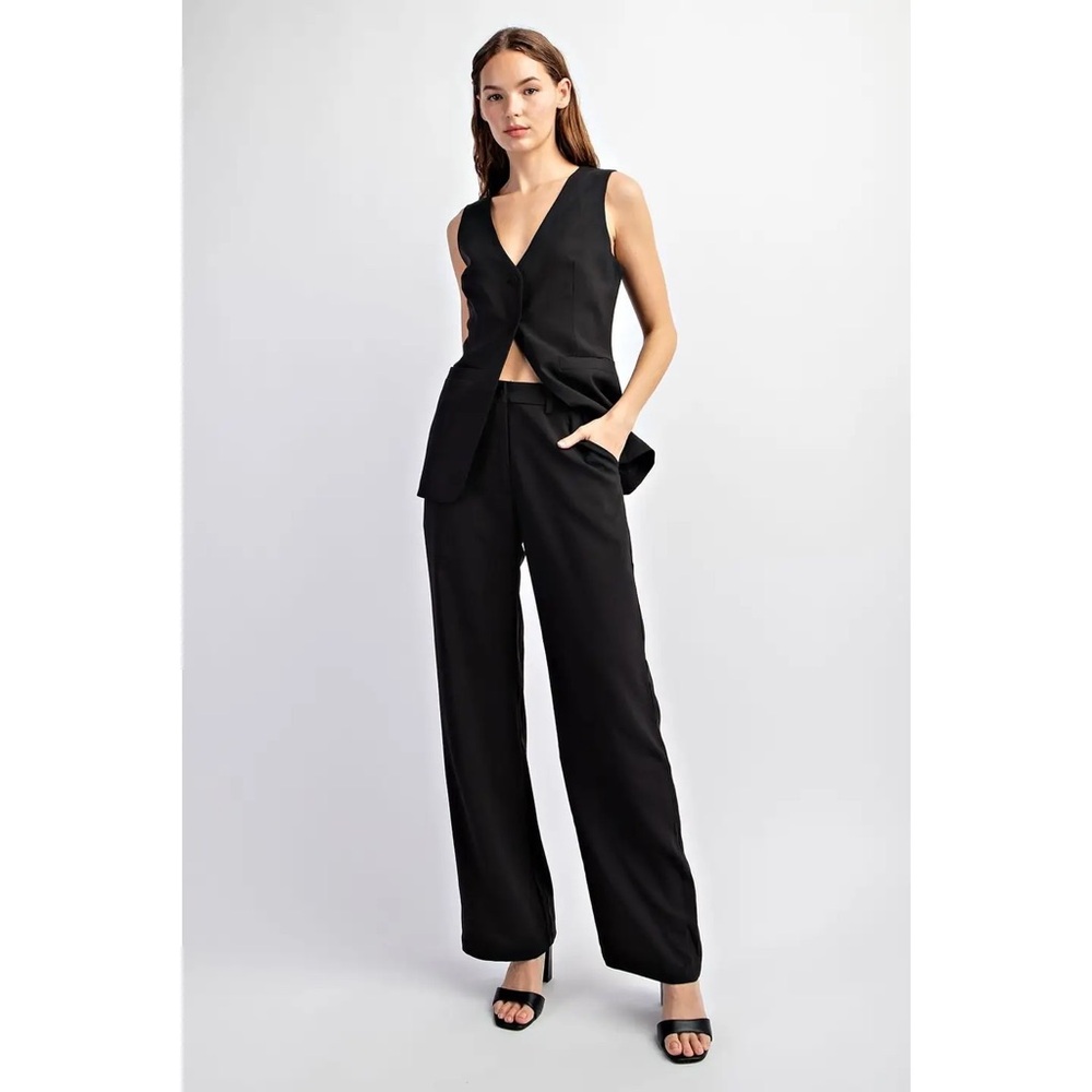 edit by nine Tp4309 Textured Woven Long Pants black NWT
